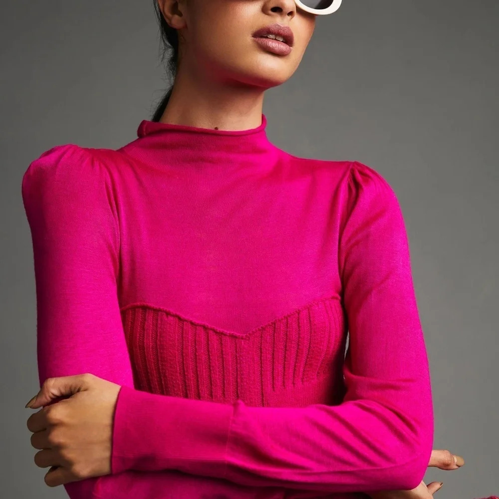NWT Anthropologie Pink Turtleneck Sweater Dress Medium Petite - Picture 4 of 5